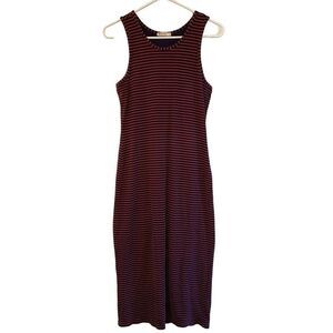 Marine Layer Dress Womens M Lexi Rib Midi Tank Bodycon Stretchy Navy Red Stripe